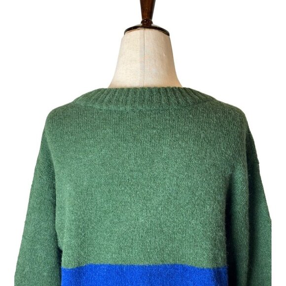 AYR Sweater Women Small Green Blue Camel Alpaca Wool Blend The Kick Back Crew - Picture 5 of 10